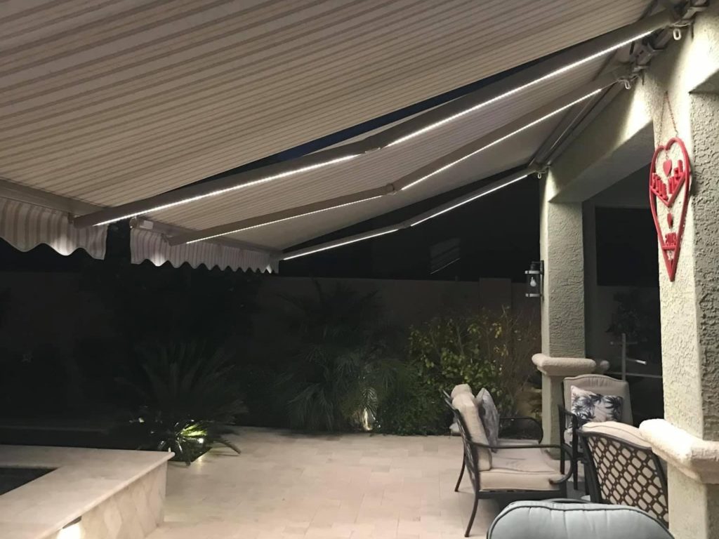 Retractable awning with lights