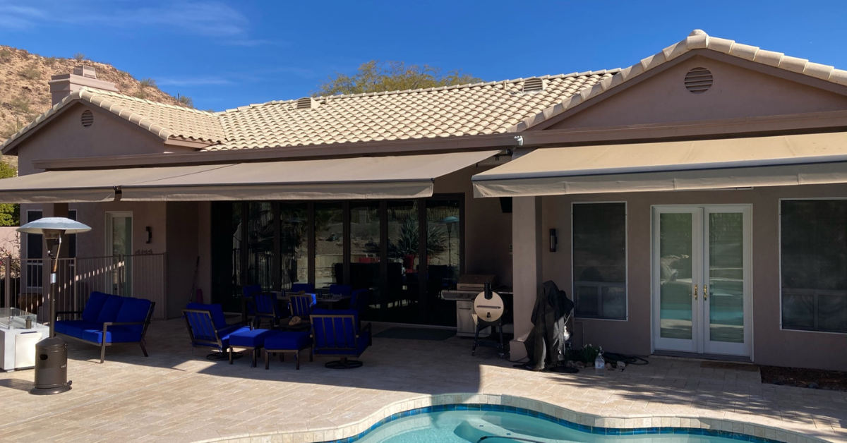 retractable awning poolside