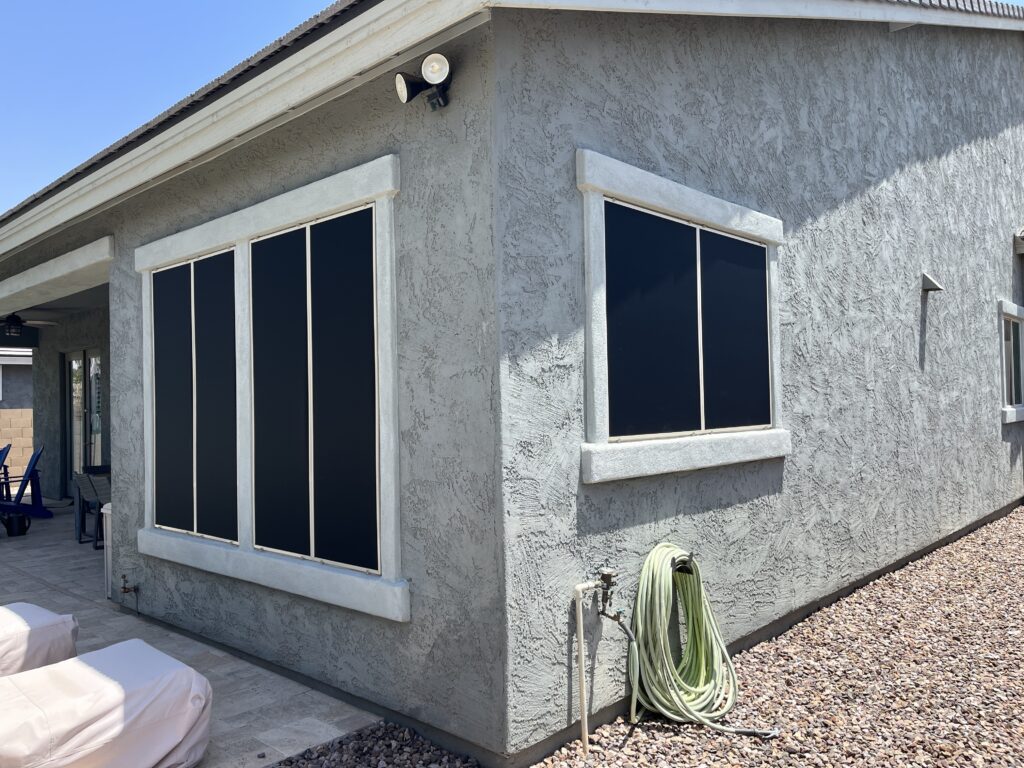 Arizona Home with Outdoor Motorized Shade and Framed Window Screen