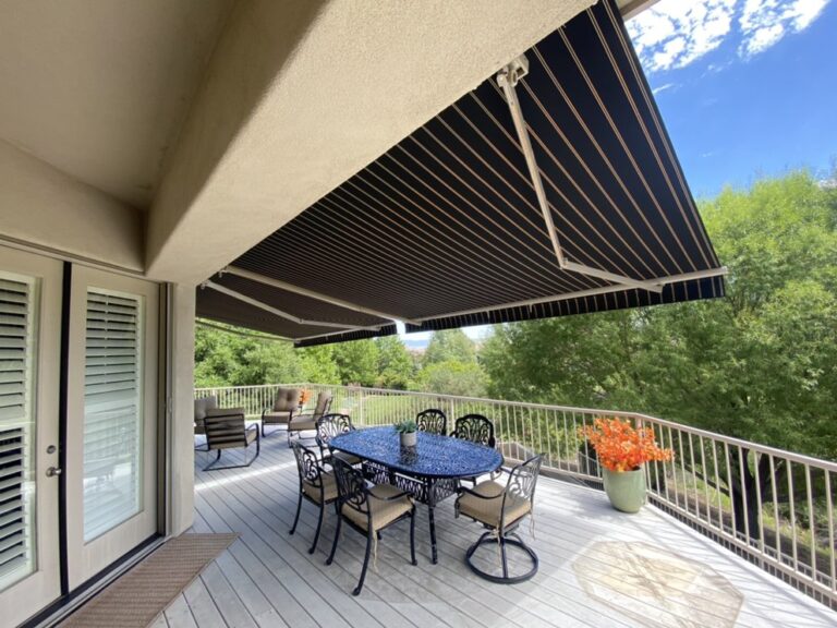 Retractable awning motorized remote control sunbrella shade installation phoenix mesa scottsdale cave creek queen creek arizona -3