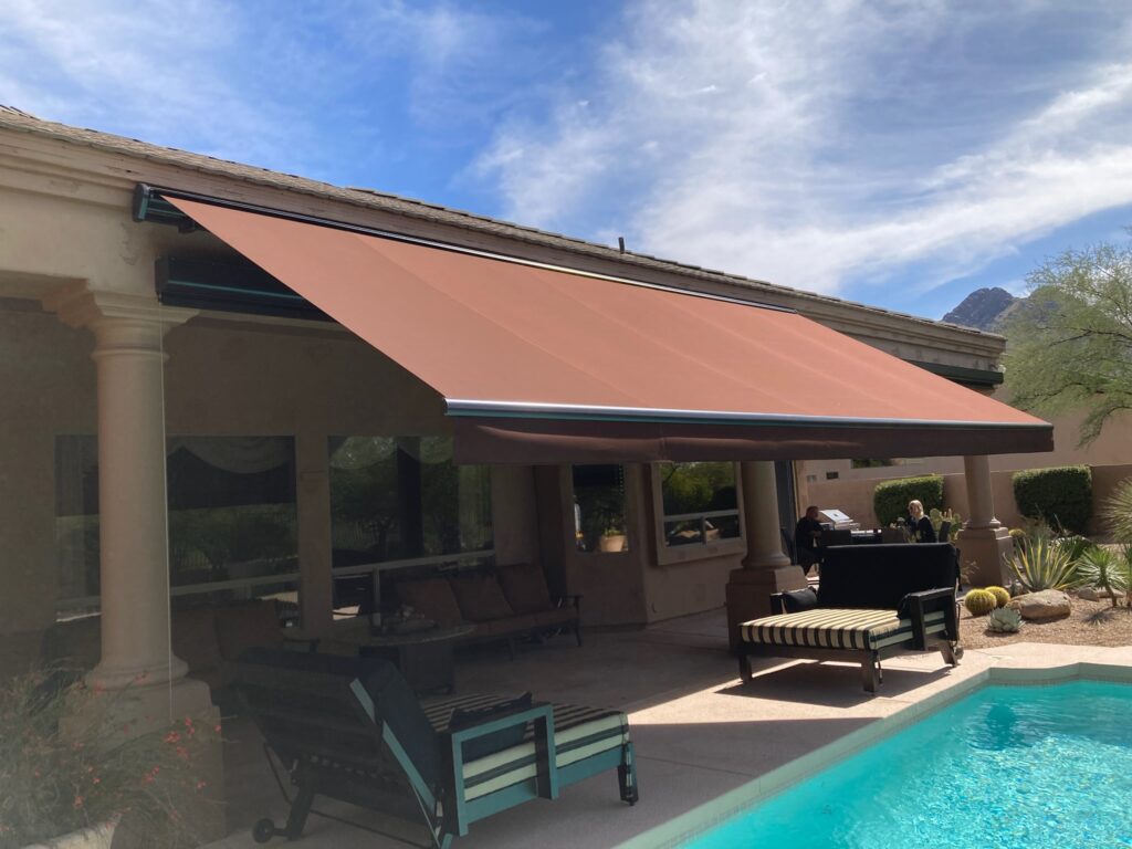 Retractable awning motorized remote control sunbrella shade installation phoenix mesa scottsdale cave creek queen creek arizona -3