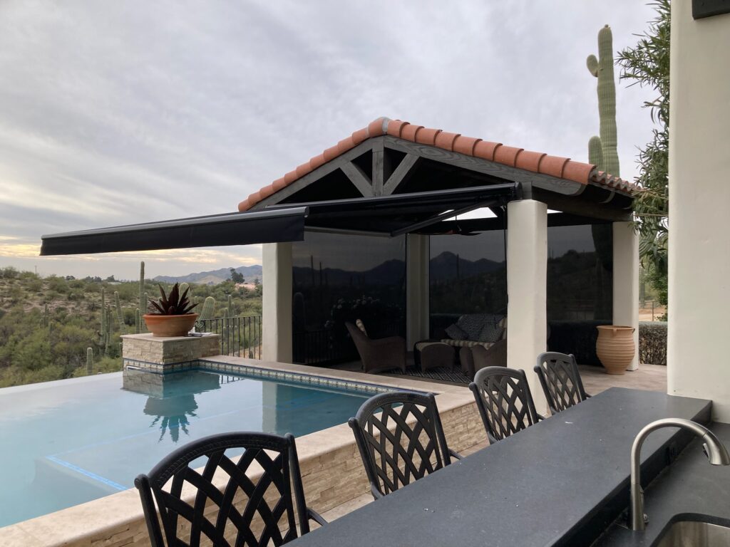 Retractable awning motorized remote control sunbrella shade installation phoenix mesa scottsdale cave creek queen creek arizona -3