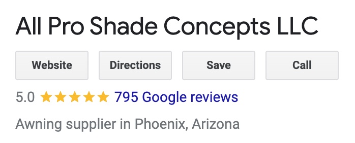 All Pro Shade Concepts reviews top best retractable awning phoenix arizona mesa peoria paradise valley residential commercial installation