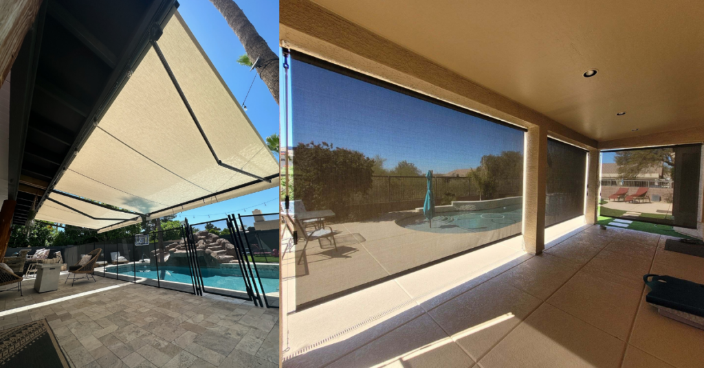 all pro shade concepts retractable awning patio exterior roller drop shades manual motorized installation arizona az