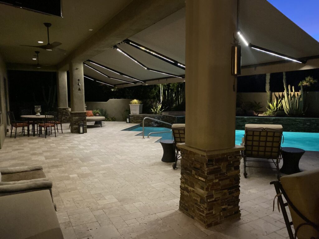 retractable awning installation company dimmable LED lights best rated phoenix arizona