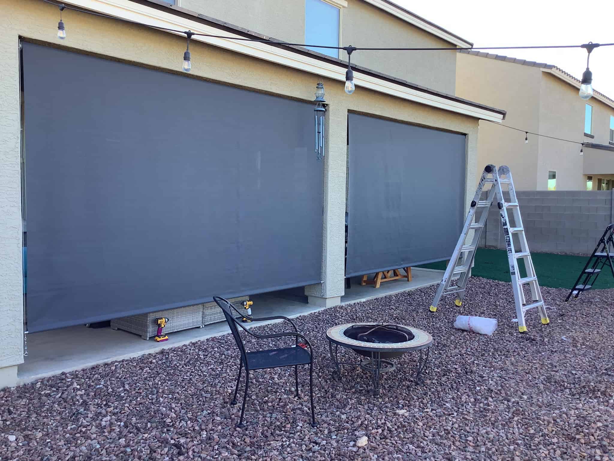 High-quality outdoor shade screens installed on patio for UV protection and privacy. Durable, weather-resistant sun shading solutions.