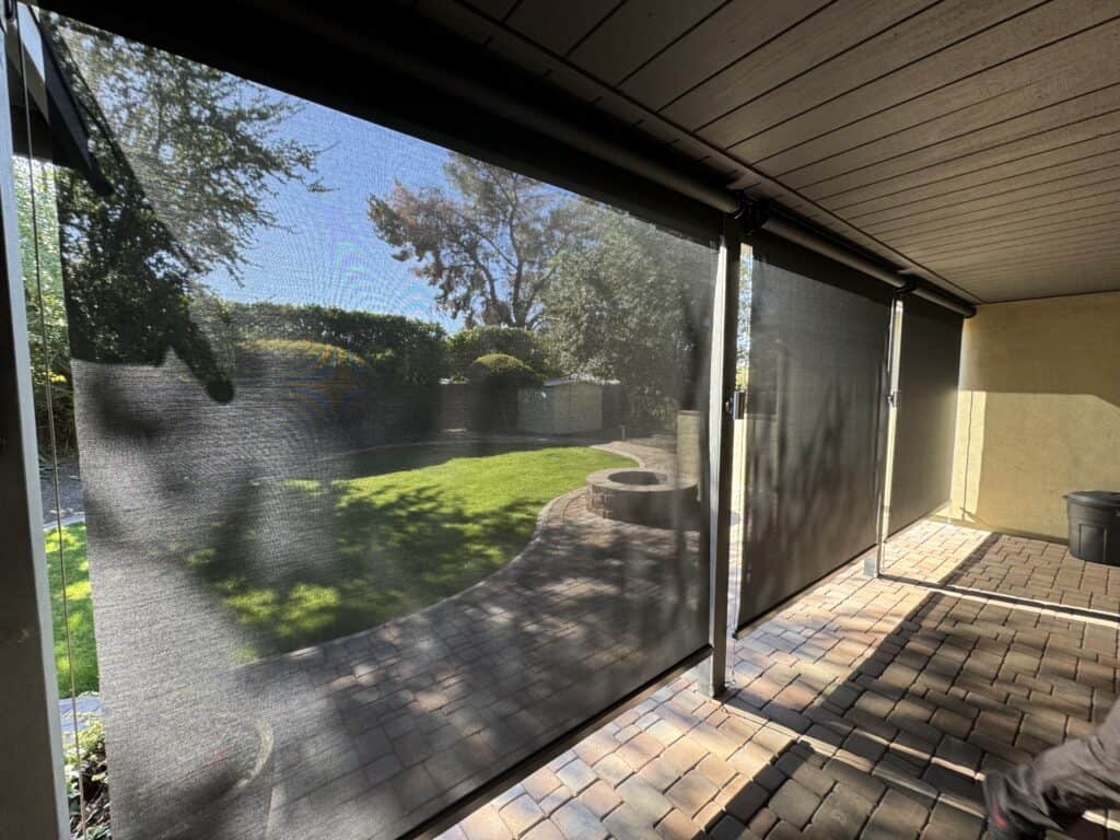 Cable-Guided Motorized Patio Shades With Solar-Powered Dooya Motors for Vertical Sun and Glare Control