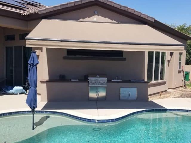 Wall-Mounted Awnings for Built-In Patio Kitchen & Grill Stations