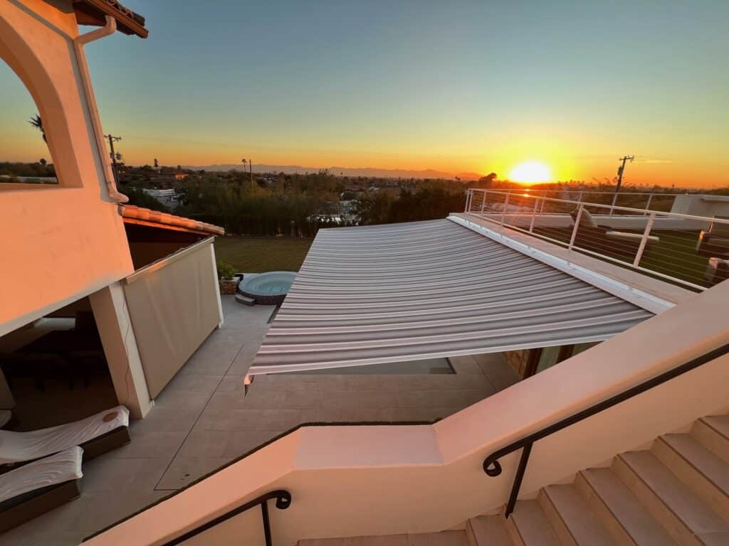 Retractable Awning Over Patio at Sunset