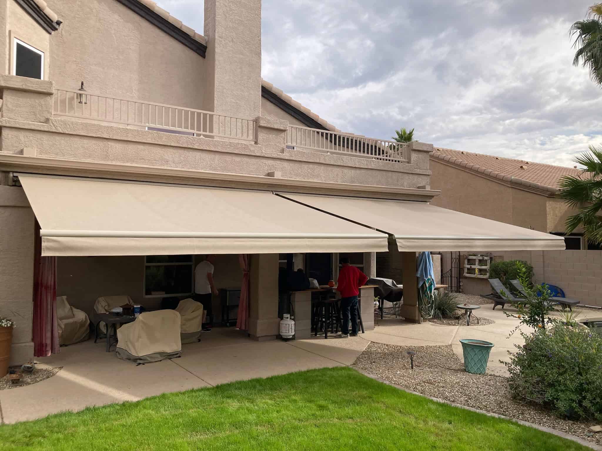 Retractable Awning Over Patio and Lawn
