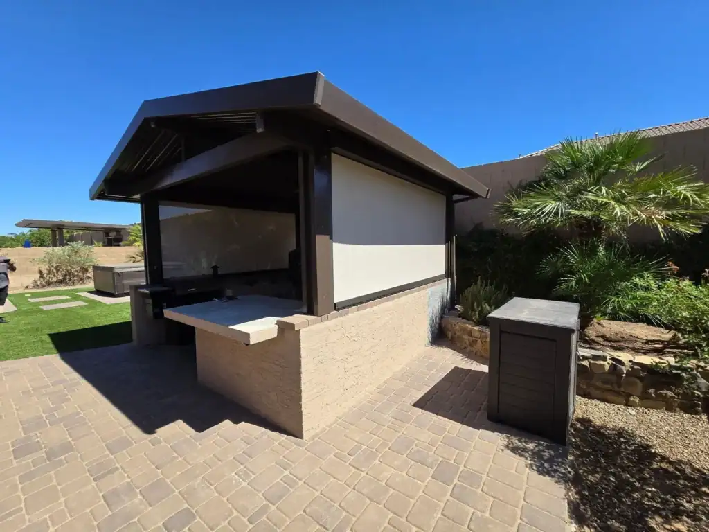 Exterior Shade on Covered Outdoor Kitchen Side Opening