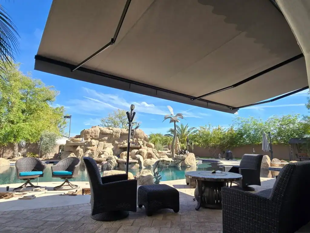 Motorized Awning for Poolside Outdoor Seating